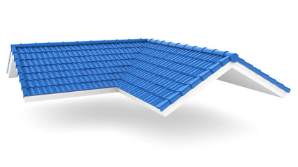 3d roof on the white background. 3d rendering,red roof tile isolated on the white background,Tile with structure on the white background.gable roof