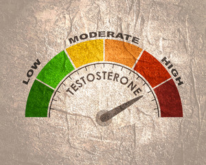 Hormone testosterone level measuring scale. Health care concept illustration. - obrazy, fototapety, plakaty