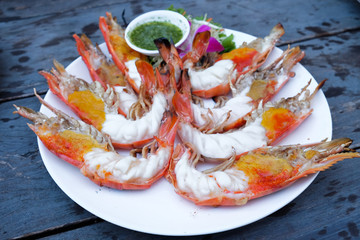 River Prawn with Seafood Sauce.
