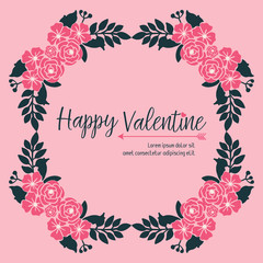 Pattern greeting card valentine day, with beautiful leaf flower frame motif. Vector
