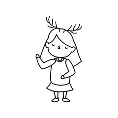 merry christmas cute little girl with deer horns thick line