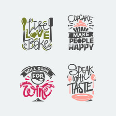 Set of cooking quotes label, typography and lettering vector