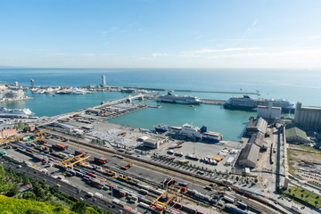 Fototapeta premium Aerial view of the Barcelona port, Catalonia
