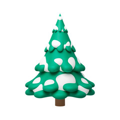 Pine tree in minimal style isolated on pure white background with snow festive concept. Decoration trees of merry christmas. 3D rendering. ( Clipping path )