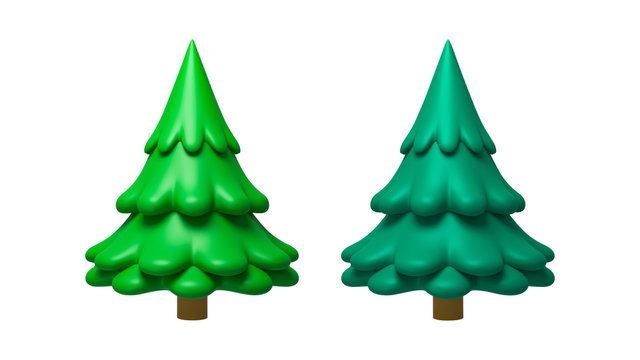 Pine tree in minimal style isolated on pure white background with clay plasticine concept. Decoration trees of merry christmas. ( Clipping path )