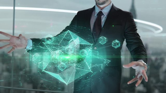 Businessman with Software Testing Outsourcing hologram concept