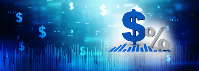 3d rendering Dollar symbol with percentage