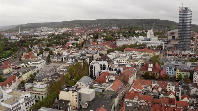 Jena and its futuristic architecture surrounded by the old and historic town.