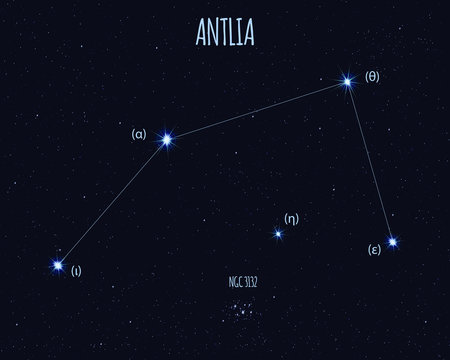 Antlia (The Air Pump) constellation, vector illustration with basic stars against the starry sky 
