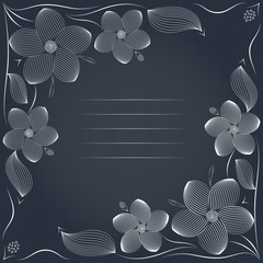 wedding invitation white outline tiara flowers corner pattern greeting card template on dark blue background with place for text © Kaliopa