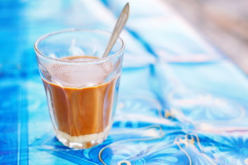 Clear hot coffee, ancient sweet milk