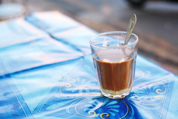 Clear hot coffee, ancient sweet milk