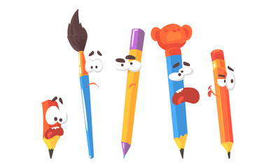 Cartoon stationery with emotions. Set of vector illustrations.