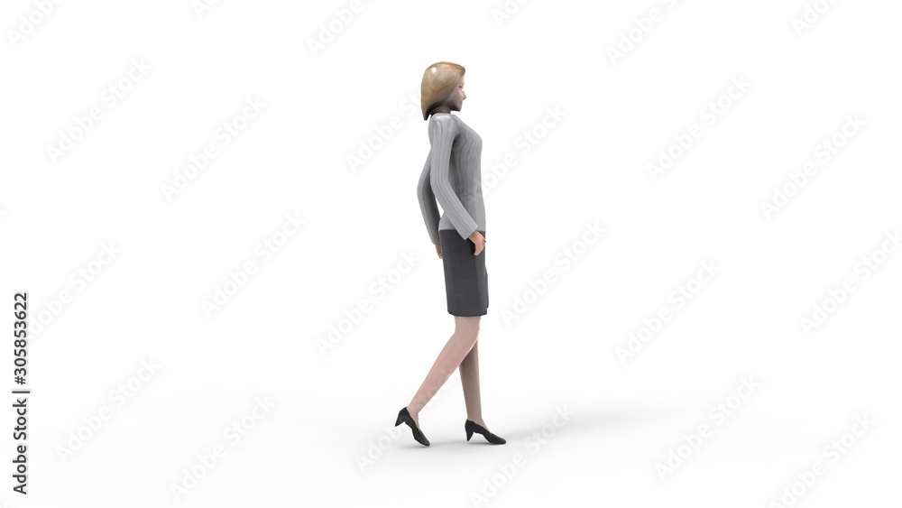 Wall mural 3d rendering of a walking woman isolated in white background