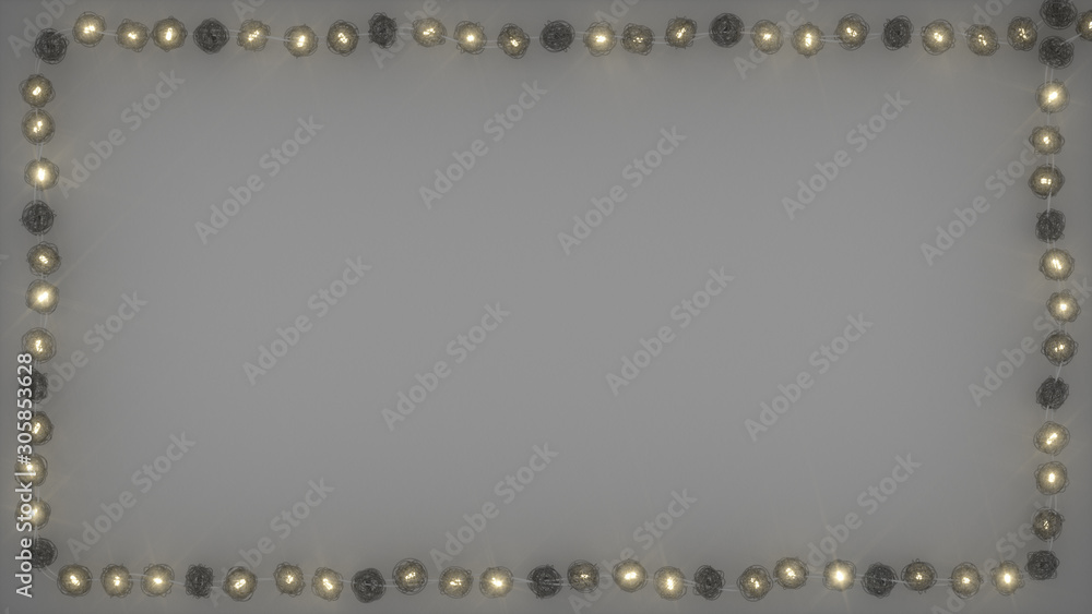 Poster frame of decorative rattan ball string lights 3d rendering illustration