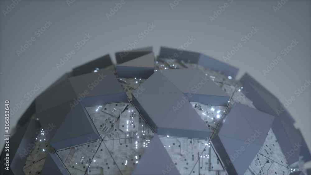 Poster high tech sci-fi polygonal sphere 3d rendering