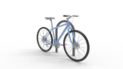 3d rendering of a parked bicycle against round pole isolated