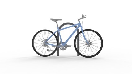 Fototapeta na wymiar 3d rendering of a parked bicycle against round pole isolated