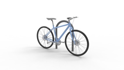 3d rendering of a parked bicycle against round pole isolated