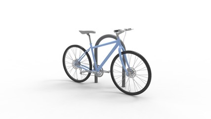 Fototapeta premium 3d rendering of a parked bicycle against round pole isolated