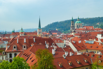 Fototapeta na wymiar View to Lesser Town of Prague city and St. Nicholas Church, Czech