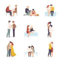 Fototapeta na wymiar People Supporting Each Other with Words and Standing by Side Vector Illustrations Set