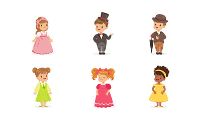 Little Children Wearing Adult Attire Vector Set