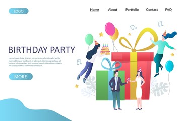 Birthday party vector website landing page design template