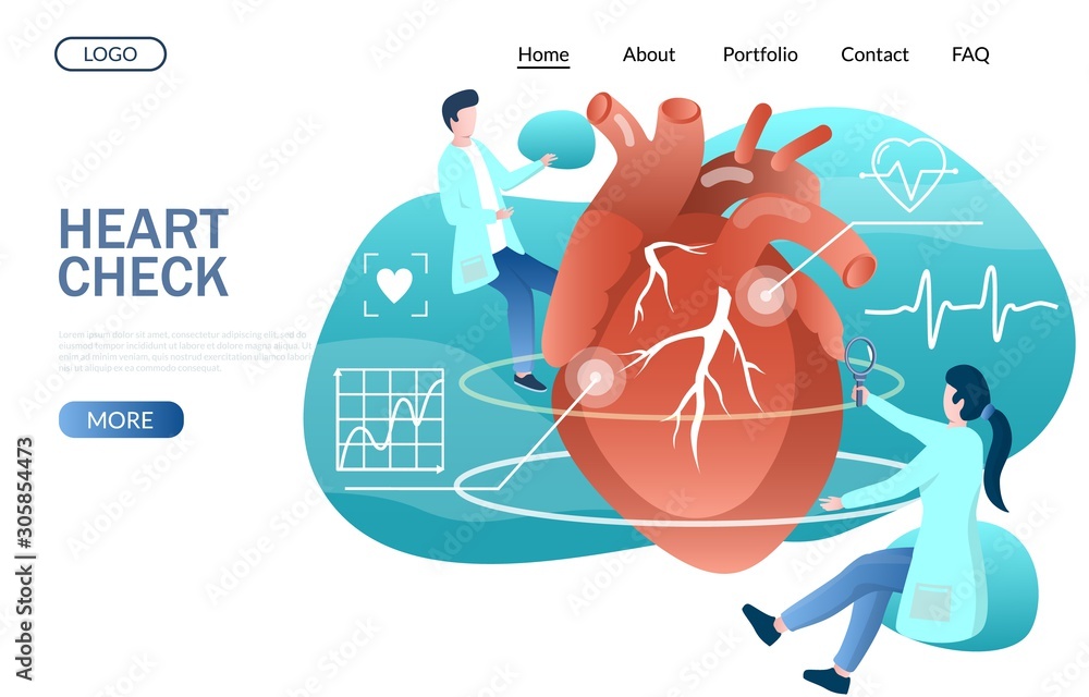 Poster heart check vector website landing page design template