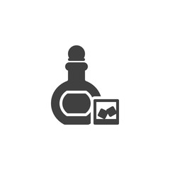 Cognac bottle and glass vector icon. filled flat sign for mobile concept and web design. Alcoholic drink glyph icon. Bar beverages symbol, logo illustration. Vector graphics