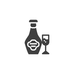 Brandy bottle and glass vector icon. filled flat sign for mobile concept and web design. Cognac alcoholic drink glyph icon. Symbol, logo illustration. Vector graphics