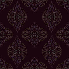 Ornate vintage seamless damask background. Floral baroque ornament in Victorian style. Pattern design, decorative retro decor, vector illustration
