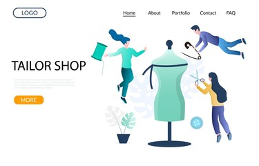 Tailor shop vector website landing page design template
