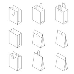 Collection of paper bags isolated on white background. Vector illustration