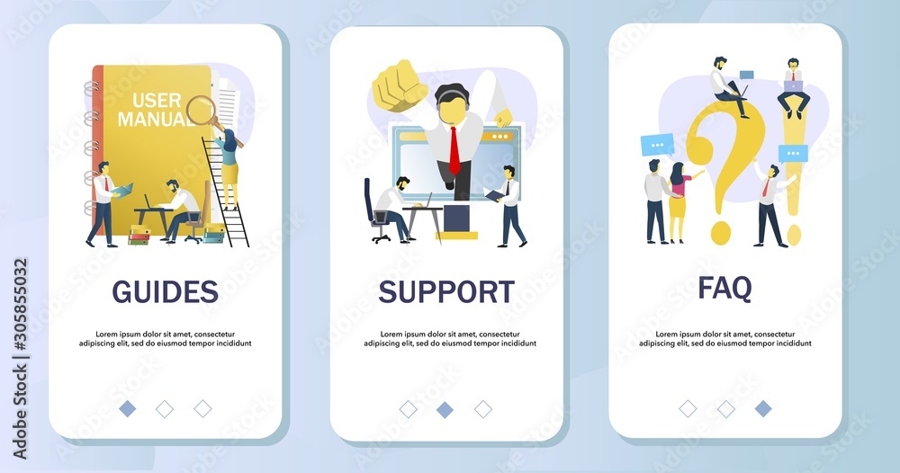 Poster user info mobile app onboarding screens vector template