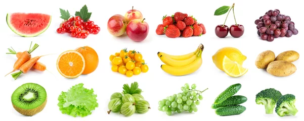 Crédence de cuisine en verre imprimé Légumes frais Collection de fruits et légumes de couleur sur blanc
