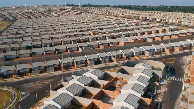 Aerial view of standardized houses of the Federal Program of the State of Sao Paulo, Brazil