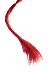 Red twisted hair on white background, isolated. Looks like animal tail