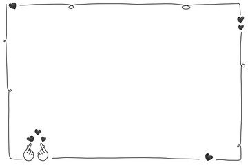 Hand drawing. Cute border. Two hand making mini heart on white background. Valentine's day. Can be use for any card, print, paper, web, banner, brochure. Copy space for any text design..