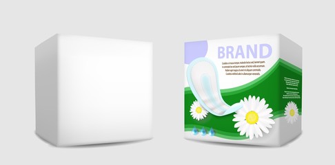 Sanitary napkin packaging box mockup set, vector isolated illustration © Siberian Art