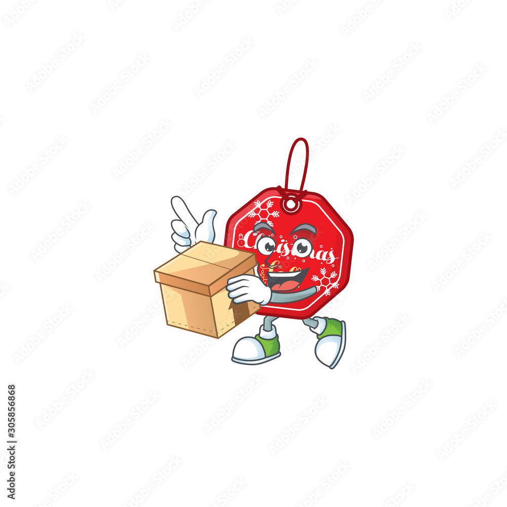 Poster with box super funny christmas sale tag cartoon character style