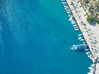 Top view of yachts moored in marina