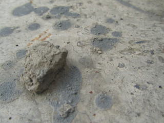 Stone on the concrete floor. Close-up. Grunge gray concrete background. Stone texture.