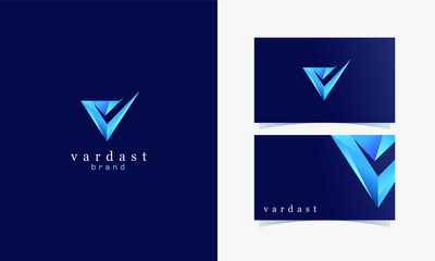V Logomark Abstract 3D logotype vector with business card template design for branding identity