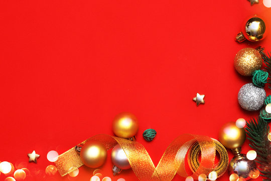 Christmas decorations on a red background