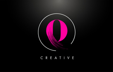 Pink O Brush Stroke Letter Logo Design. Pink Paint Logo Leters Icon.