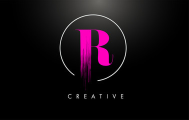Pink R Brush Stroke Letter Logo Design. Pink Paint Logo Leters Icon.