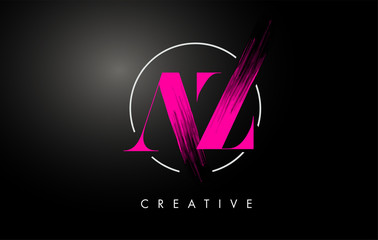 Pink AZ Brush Stroke Letter Logo Design. Pink Paint Logo Leters Icon.