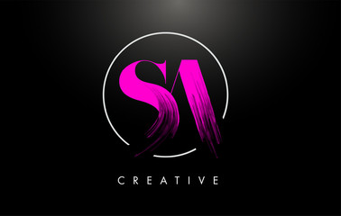 Pink SA Brush Stroke Letter Logo Design. Pink Paint Logo Leters Icon.