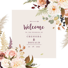 Moody boho chic wedding vector design frame. © lavendertime